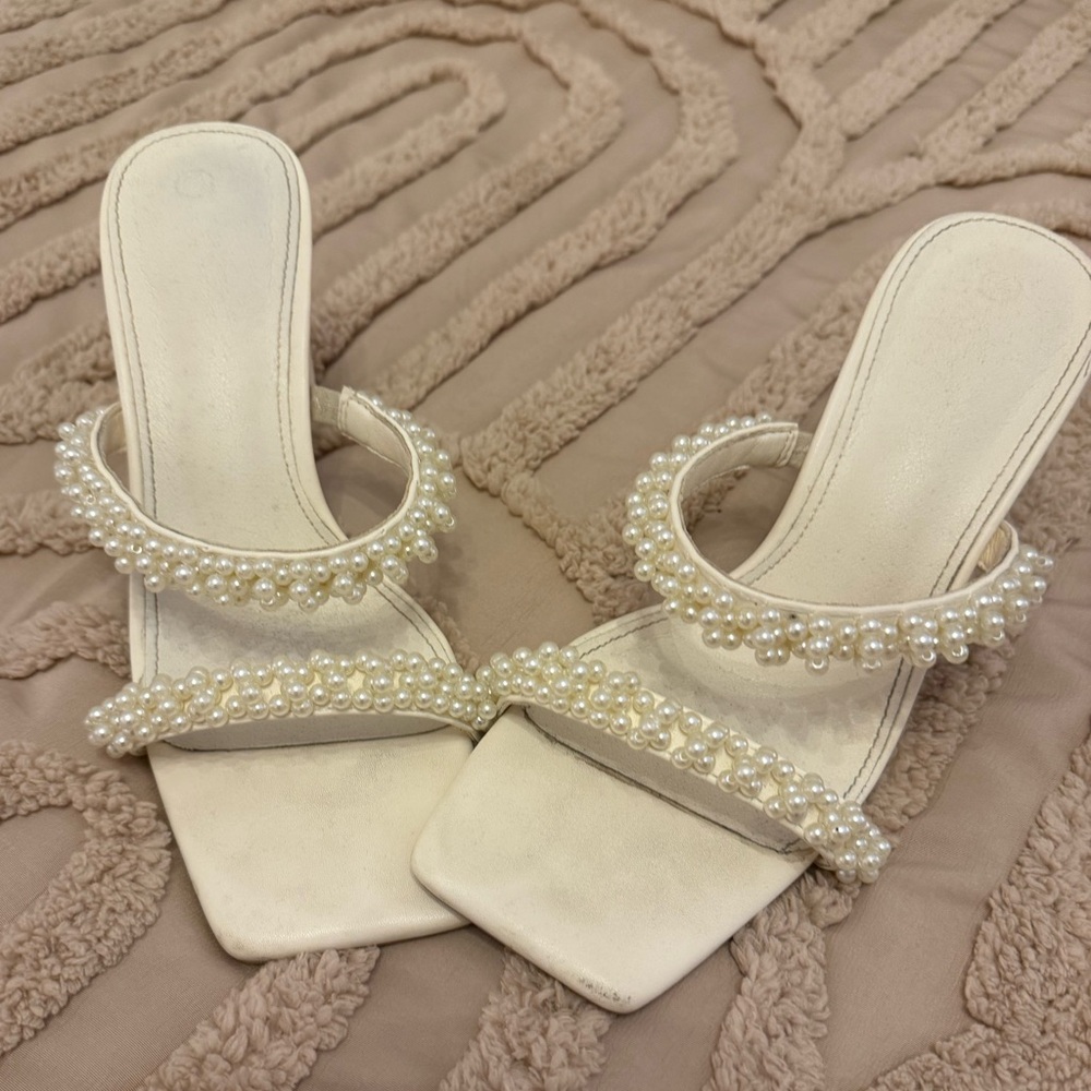Elegant Pearl-Embellished Cream Heels (bride)